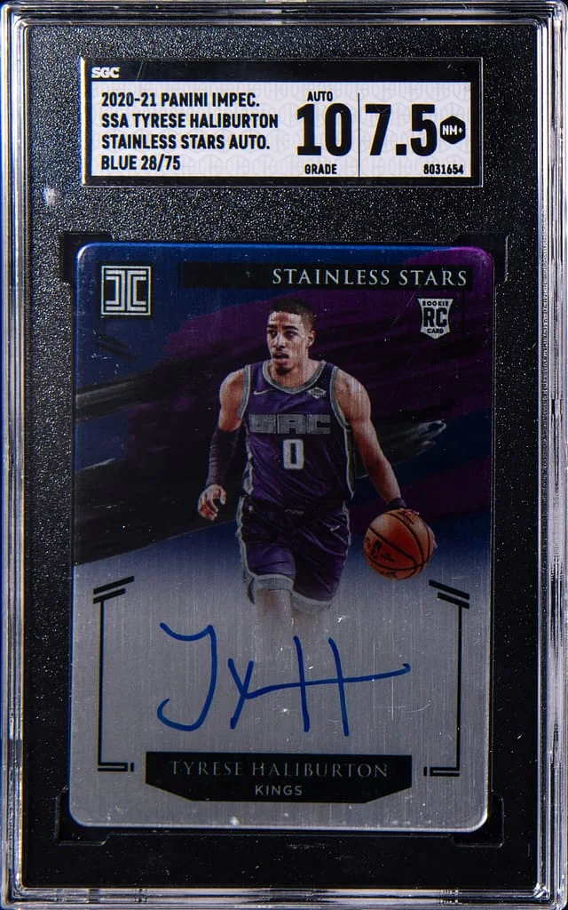 2020-21 Panini Impeccable Tyrese Haliburton Stainless Stars Autograph Blue #SSA-HAL card image