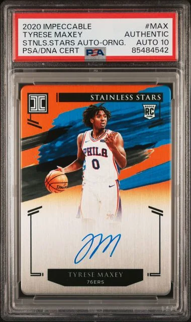 2020-21 Panini Impeccable Tyrese Maxey Stainless Stars Autograph Orange #SSA-MAX card image