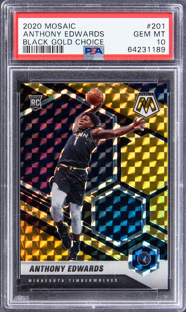 2020-21 Panini Mosaic Anthony Edwards – Jersey Number Black Gold Choice #201 card image