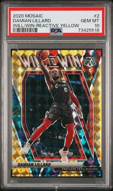 2020-21 Panini Mosaic Damian Lillard Will To Win Reactive Yellow #2 card image