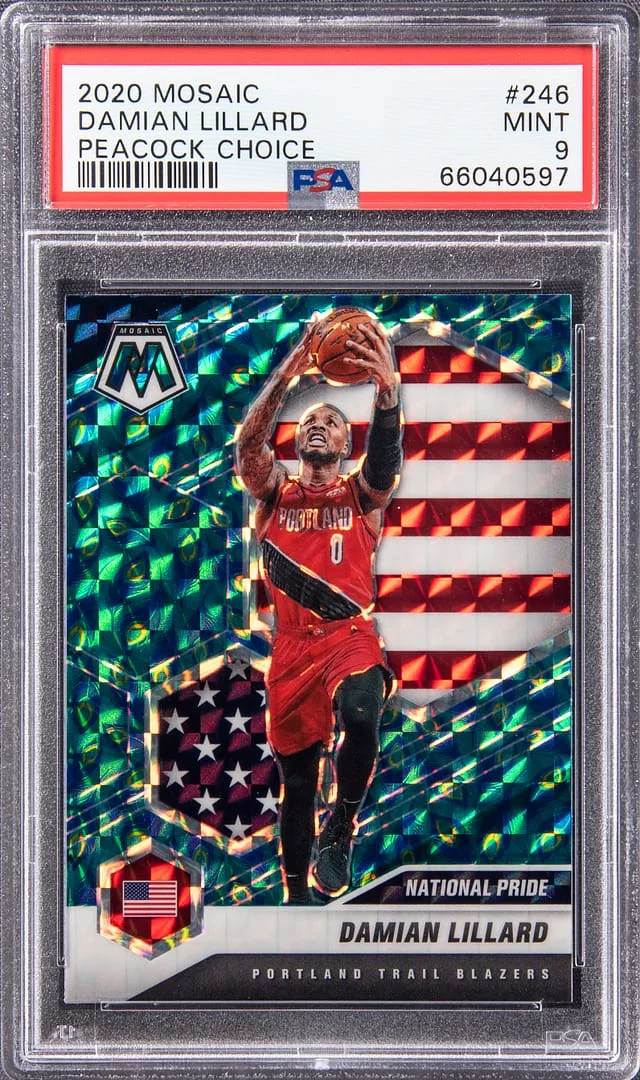 2020-21 Panini Mosaic Damian Lillard Peacock Choice #246 card image