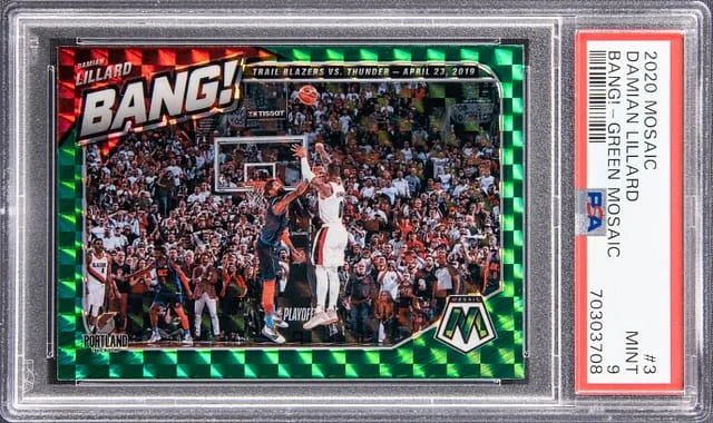2020-21 Panini Mosaic Damian Lillard Bang! Green Mosaic #3 card image
