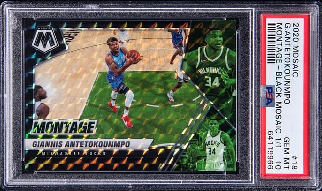 2020-21 Panini Mosaic Giannis Antetokounmpo Montage Prizm #18 card image