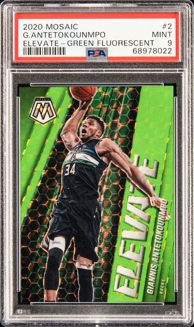 2020-21 Panini Mosaic Giannis Antetokounmpo Elevate Green Fluorescent #2 card image