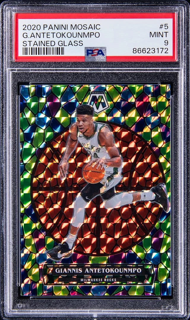 2020-21 Panini Mosaic Giannis Antetokounmpo Stained Glass #5 card image