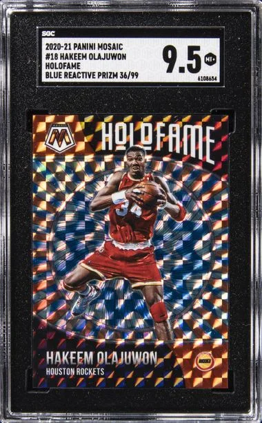 2020-21 Panini Mosaic Hakeem Olajuwon Holofame Blue Reactive Prizm #18 card image