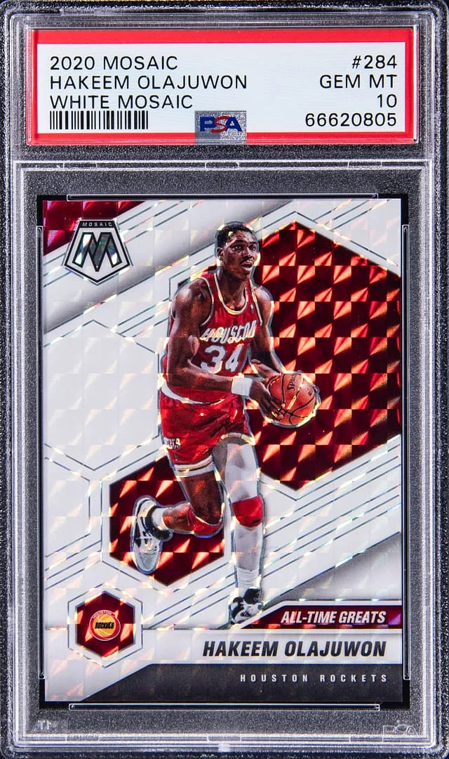 2020-21 Panini Mosaic Hakeem Olajuwon White Mosaic Prizm #284 card image