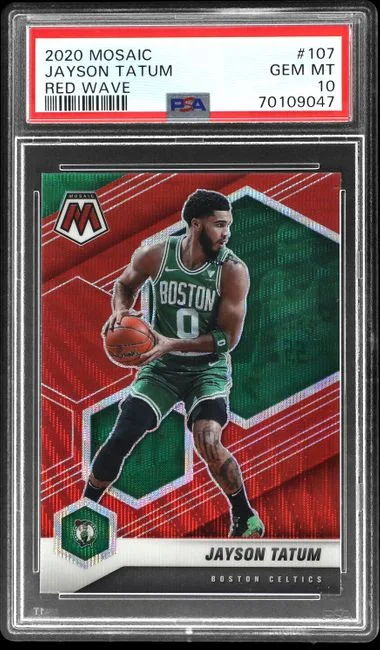2020-21 Panini Mosaic Jayson Tatum Red Wave #107 card image