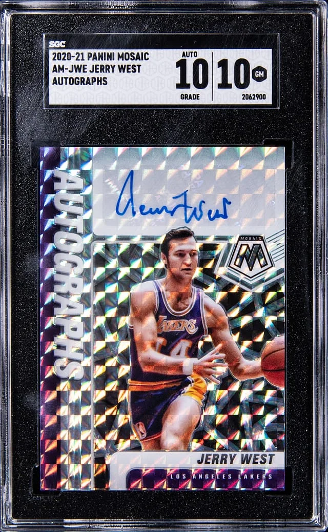 2020-21 Panini Mosaic Jerry West Autograph #AM-JWE card image