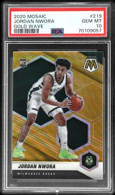 2020-21 Panini Mosaic Jordan Nwora Gold Wave #219 card image