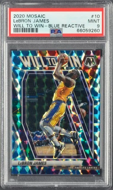 2020-21 Panini Mosaic LeBron James Will To Win Reactive Blue #10 card image