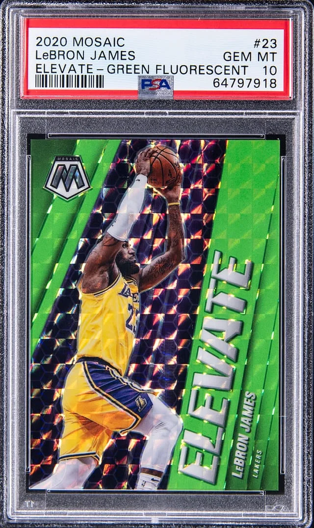 2020-21 Panini Mosaic LeBron James Elevate Green Fluorescent #23 card image