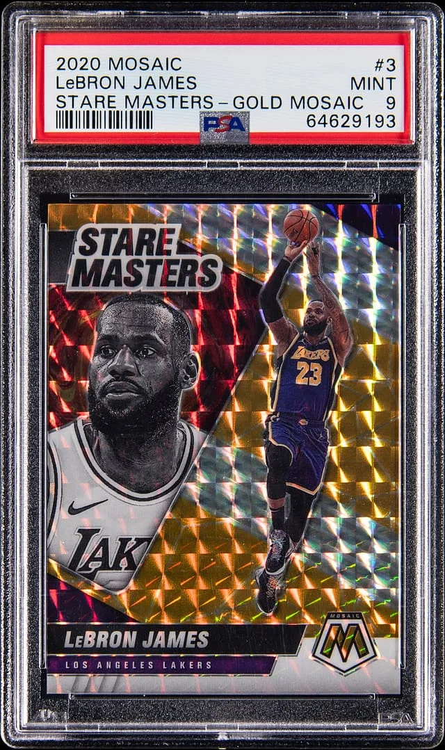 2020-21 Panini Mosaic LeBron James Stare Masters Gold Mosaic #3 card image