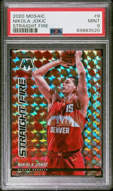 2020-21 Panini Mosaic Nikola Jokic Straight Fire #9 card image