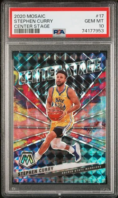 2020-21 Panini Mosaic Stephen Curry Center Stage #17 card image