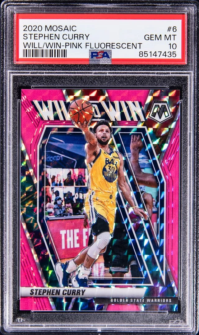 2020-21 Panini Mosaic Stephen Curry Will to Win Pink Fluorescent #6 card image