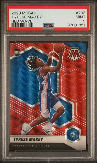 2020-21 Panini Mosaic Tyrese Maxey Red Wave #203 card image