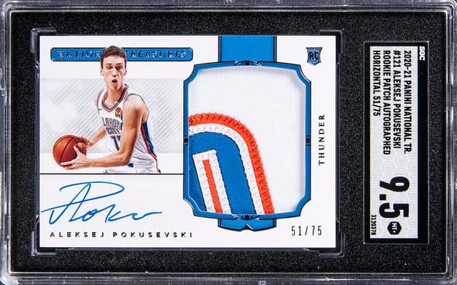 2020-21 Panini National Treasures Aleksej Pokusevski Patch Autographed Horizontal #121 card image