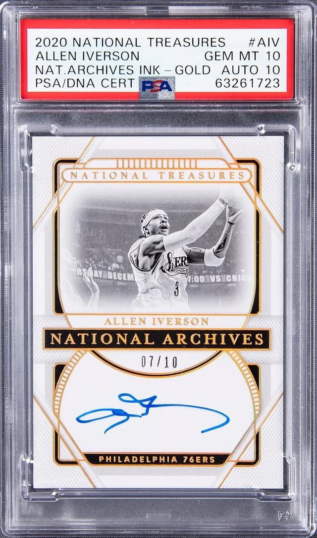 2020-21 Panini National Treasures Allen Iverson National Archives Ink Gold #AIV card image
