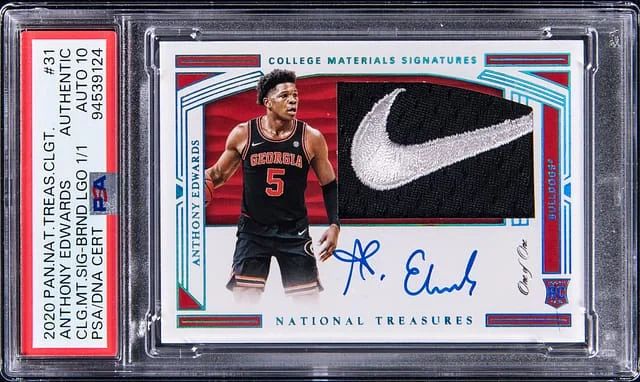 2020-21 Panini National Treasures Anthony Edwards Collegiate Collection Materials Signature Brand Logo #31 card image
