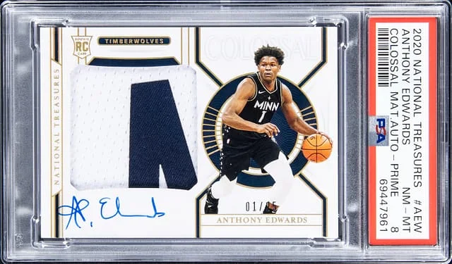 2020-21 Panini National Treasures Anthony Edwards Colossal Materials Autograph Prime #CM-AEW card image