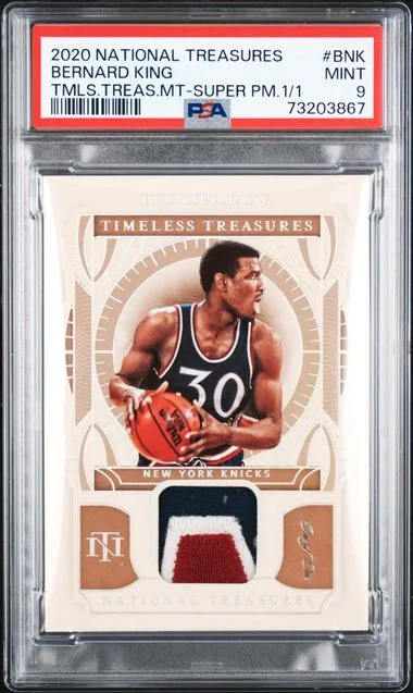 2020-21 Panini National Treasures Bernard King Timeless Treasures Materials Super Prime #BNK card image
