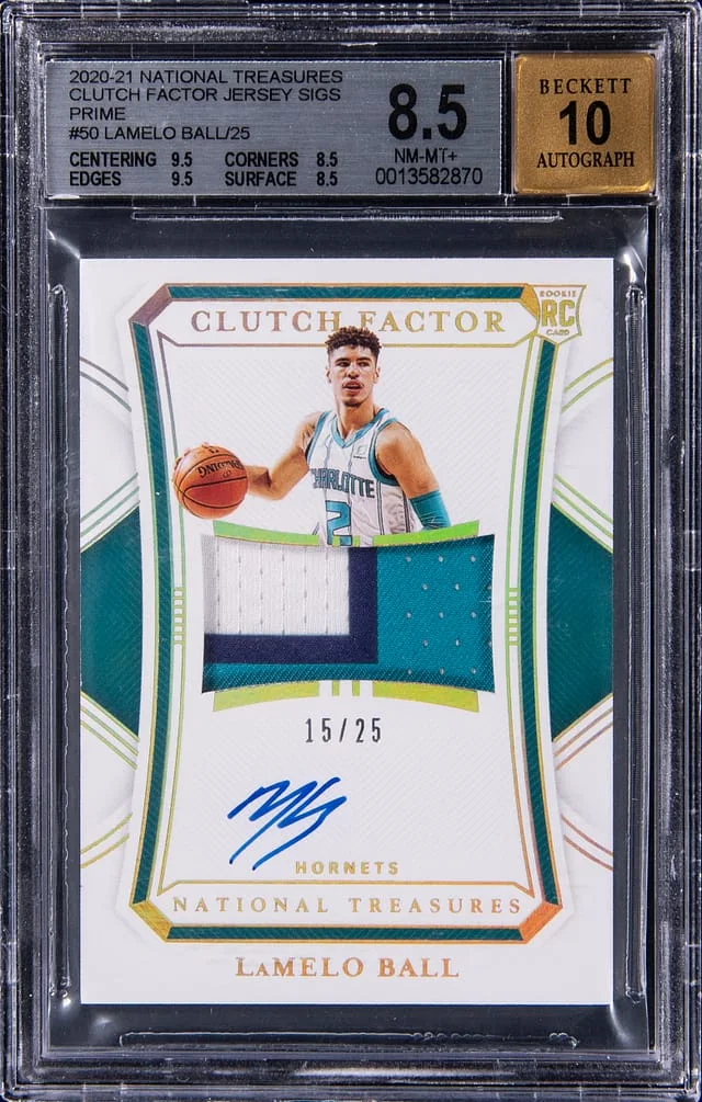 2020-21 Panini National Treasures Clutch Factor Jersey Signatures Prime LaMelo Ball #no-number card image