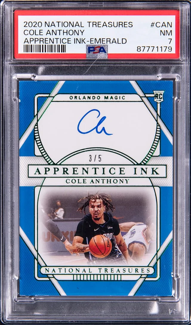 2020-21 Panini National Treasures Cole Anthony Apprentice Ink Emerald #API-CAN card image