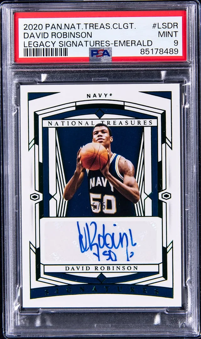 2020-21 Panini National Treasures David Robinson Collegiate Legacy Signatures Emerald #LS-DR card image