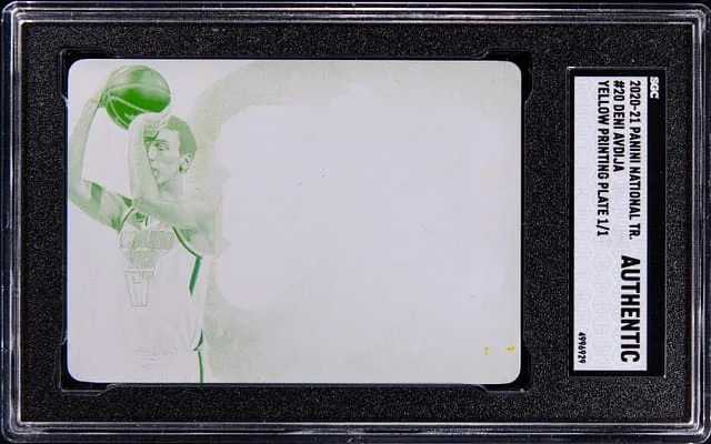 2020-21 Panini National Treasures Deni Avdija Yellow Printing Plate #20 card image