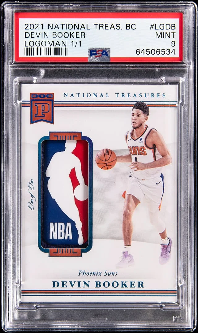 2020-21 Panini National Treasures Devin Booker Blockchain Logoman #LG-DB card image