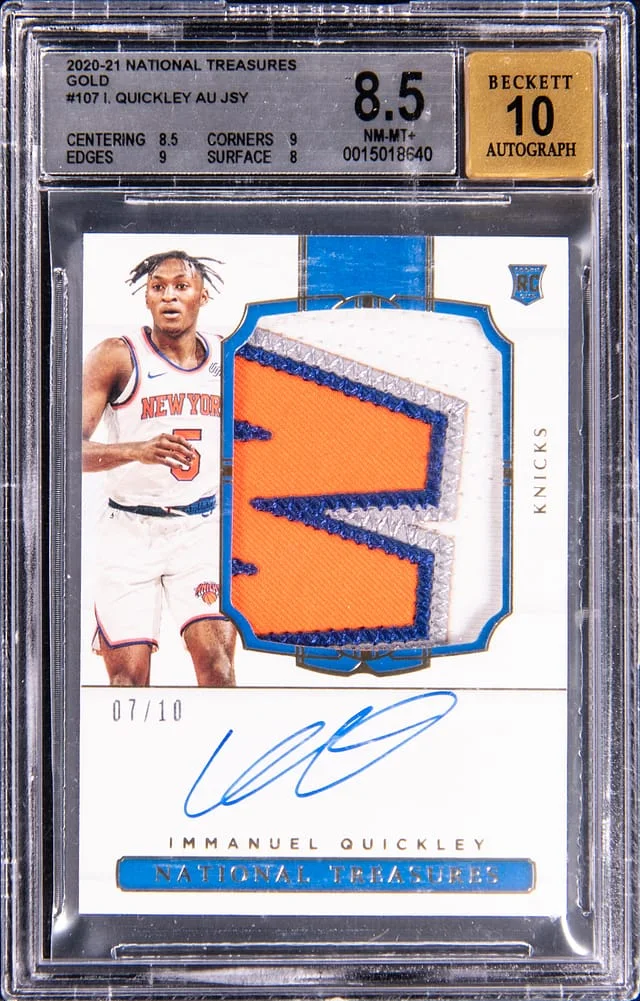 2020-21 Panini National Treasures Immanuel Quickley Patch Autographed Gold #107 card image