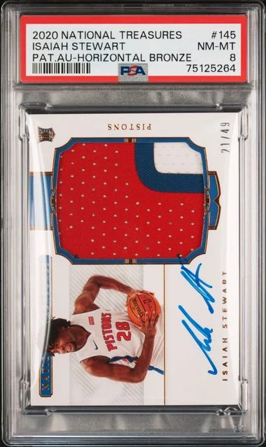 2020-21 Panini National Treasures Isaiah Stewart Patch Autograph (RPA) Horizontal Bronze #145 card image