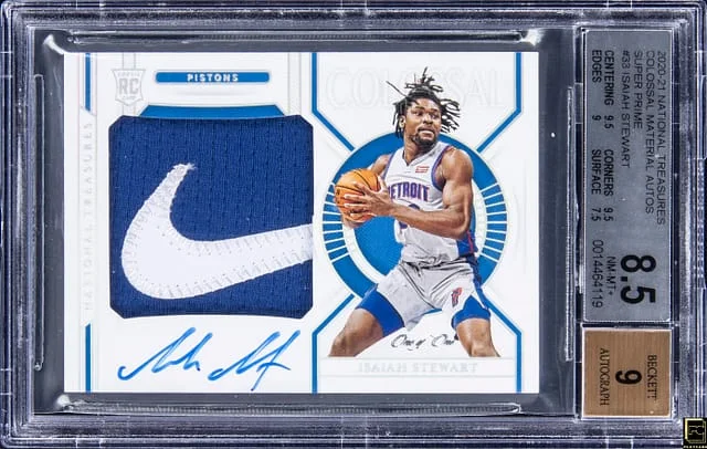2020-21 Panini National Treasures Isaiah Stewart Colossal Materials Autograph Super Prime #CM-ISW card image