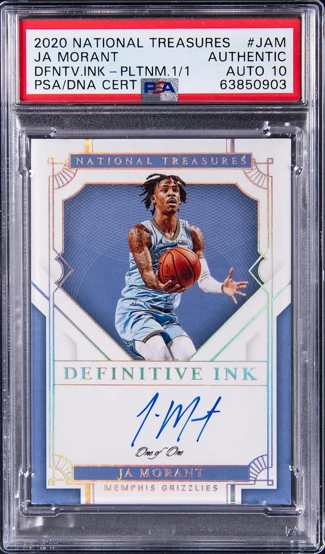2020-21 Panini National Treasures Ja Morant Definitive Ink Platinum #DI-JAM card image