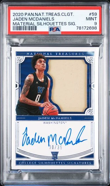 2020-21 Panini National Treasures Jaden McDaniels Collegiate Material Silhouettes Signature #59 card image