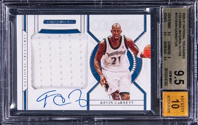 2020-21 Panini National Treasures Kevin Garnett Colossal Material Autograph #13 card image