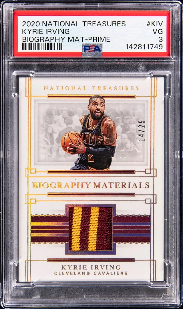 2020-21 Panini National Treasures Kyrie Irving Biography Materials Prime #BIO-KIV card image