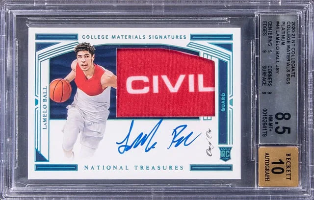 2020-21 Panini National Treasures LaMelo Ball Patch Autograph (RPA) #44 card image
