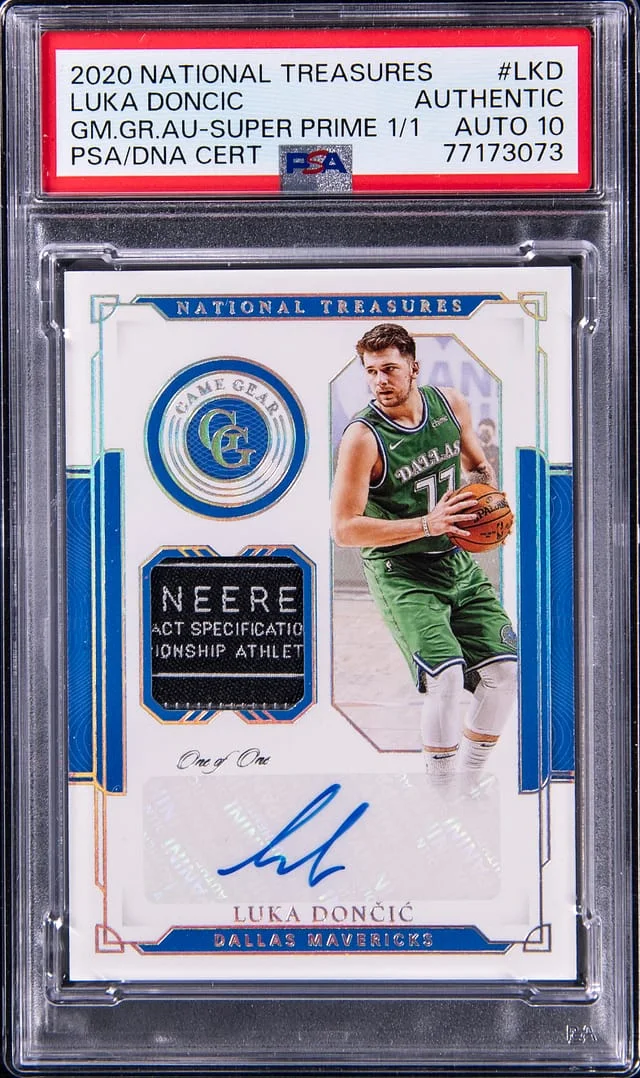 2020-21 Panini National Treasures Luka Doncic Game Gear Autographs Super Prime #GG-LKD card image