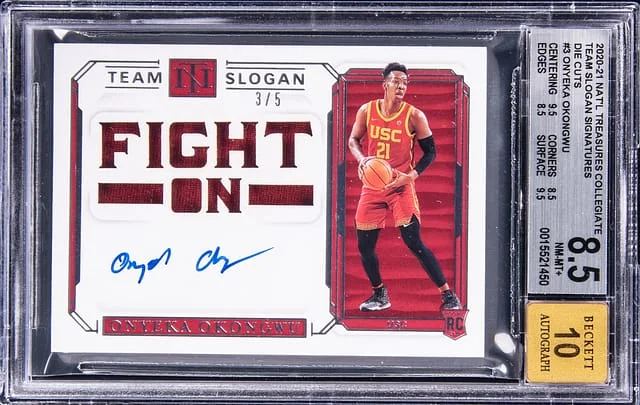 2020-21 Panini National Treasures Onyeka Okongwu Collegiate Team Slogan Signatures Die Cut #TSS-OO card image