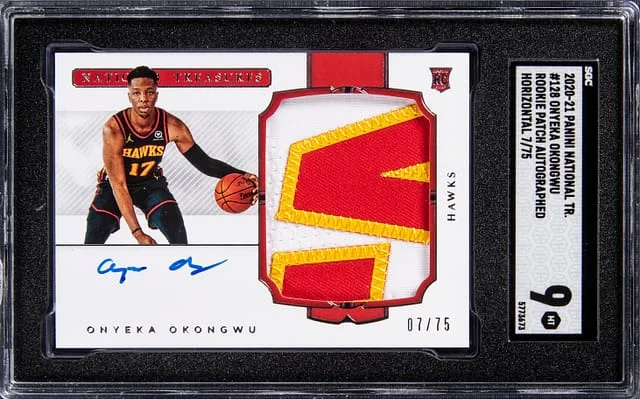 2020-21 Panini National Treasures Onyeka Okonwgu Patch Autograph (RPA) Horizontal #128 card image