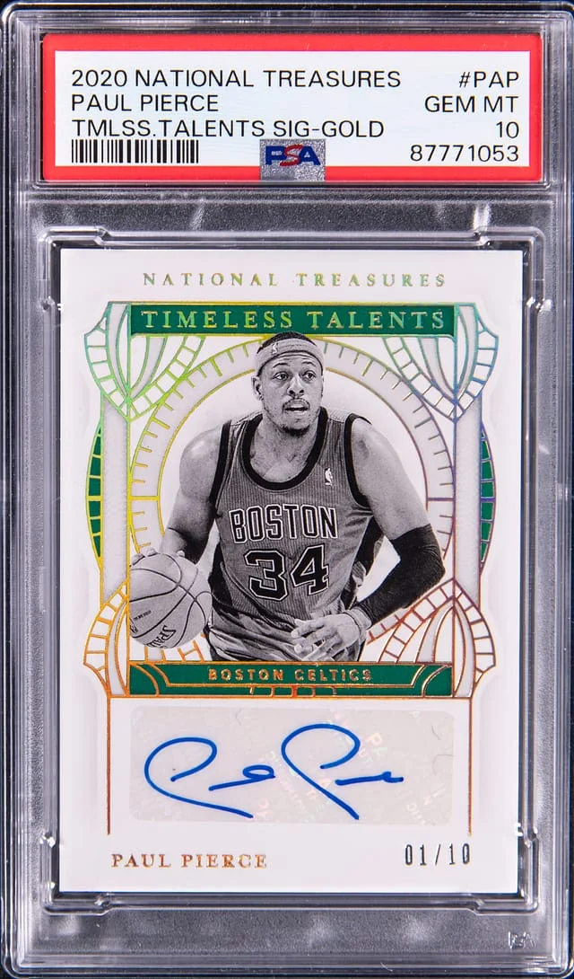 2020-21 Panini National Treasures Paul Pierce Times Talents Signature Gold #TT-PAP card image