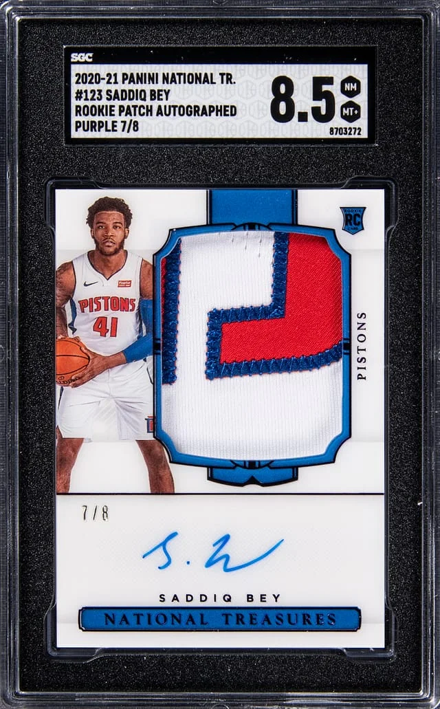 2020-21 Panini National Treasures Saddiq Bey Patch Autograph (RPA) Purple #123 card image