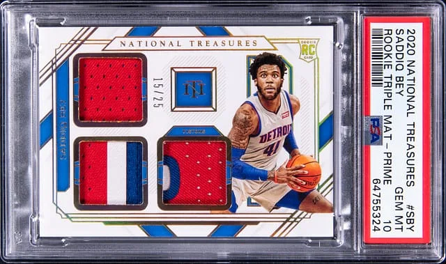2020-21 Panini National Treasures Saddiq Bey Triple Material Prime #RM3-SBY card image