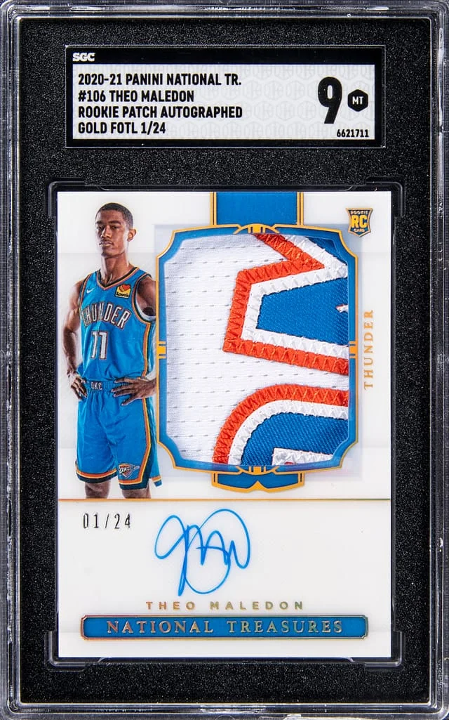 2020-21 Panini National Treasures Theo Maledon Patch Autograph (RPA) Gold FOTL #106 card image