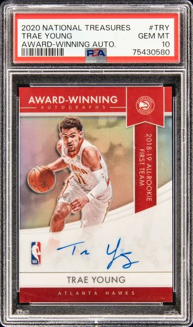 2020-21 Panini National Treasures Trae Young Award-Winning Autographs #TRY card image