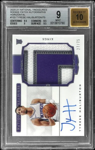 2020-21 Panini National Treasures Tyrese Haliburton Patch Autograph (RPA) Horizontal #103 card image