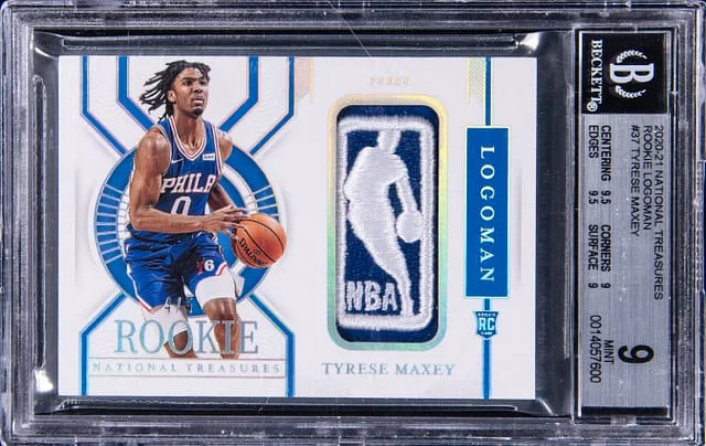 2020-21 Panini National Treasures Tyrese Maxey Logoman #37 card image