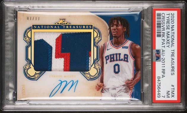 2020-21 Panini National Treasures Tyrese Maxey Crossover Patch Autographs (RPA) 2011 RPA #TMX card image
